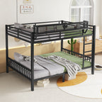 Queen Over Queen Bunk Bed with Ladder & Storage Shelf – Black