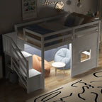 Loft Bed with Storage Staircase, Window & LED Light