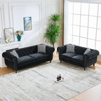 Chesterfield 3 & 2-Seater Upholstery Sofa with Roll Armrest & Nailhead Fabric Couch