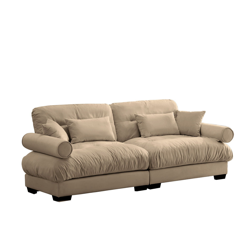 Modern Oversize Sofa with Cloud Like Comfort, Featuring Waist & Throw Pillows