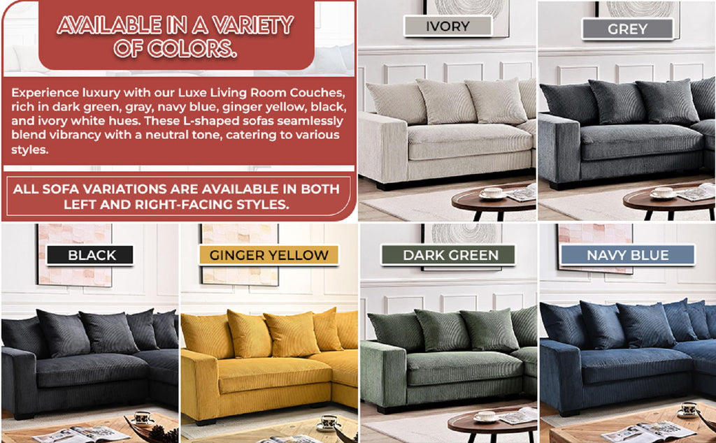 Luxe - Oversized 2 Piece Sectional Couches, L Shaped Sofa with Chaise