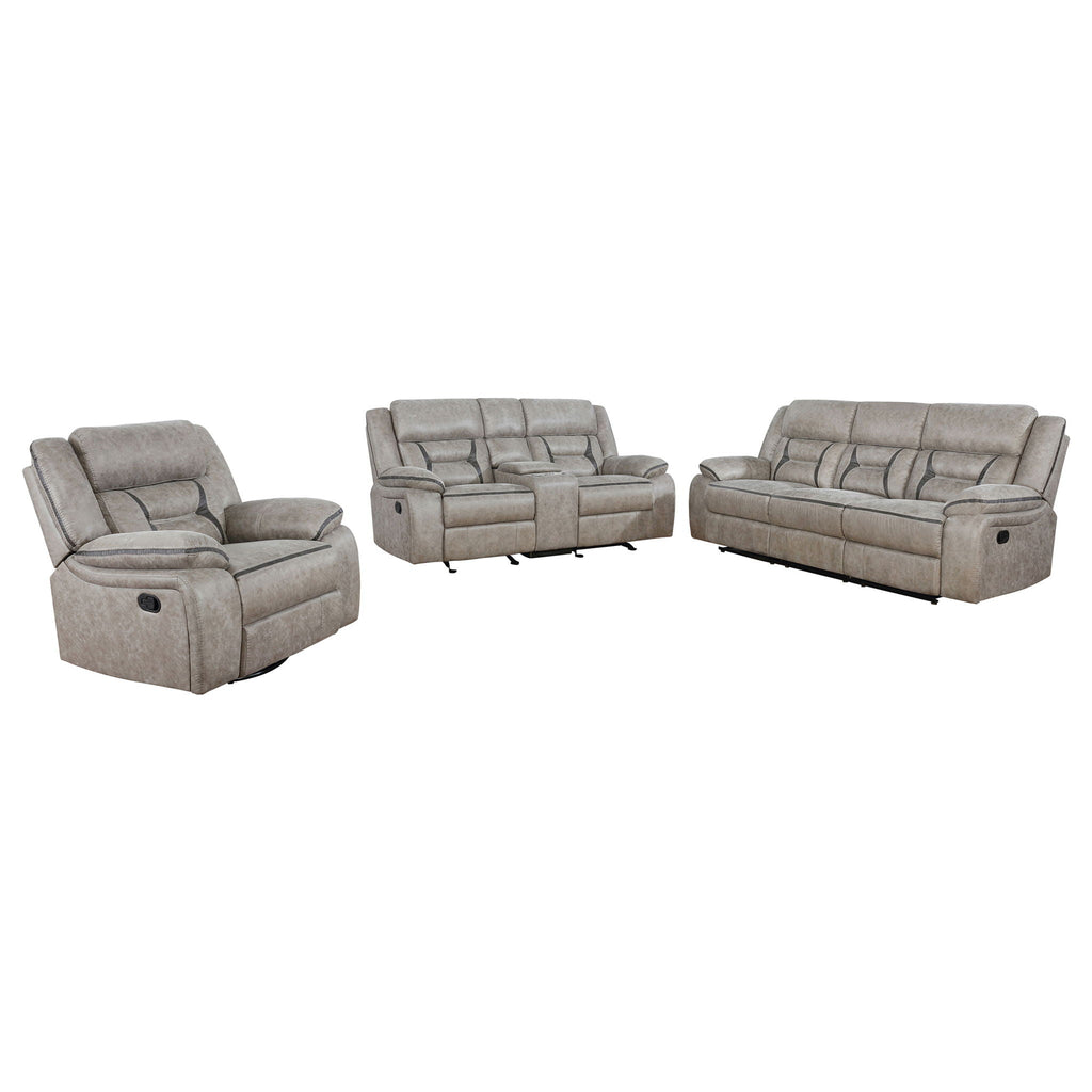 Greer 3-piece Upholstered Reclining Sofa Set Taupe