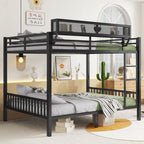 Queen Over Queen Bunk Bed with Ladder & Storage Shelf – Black