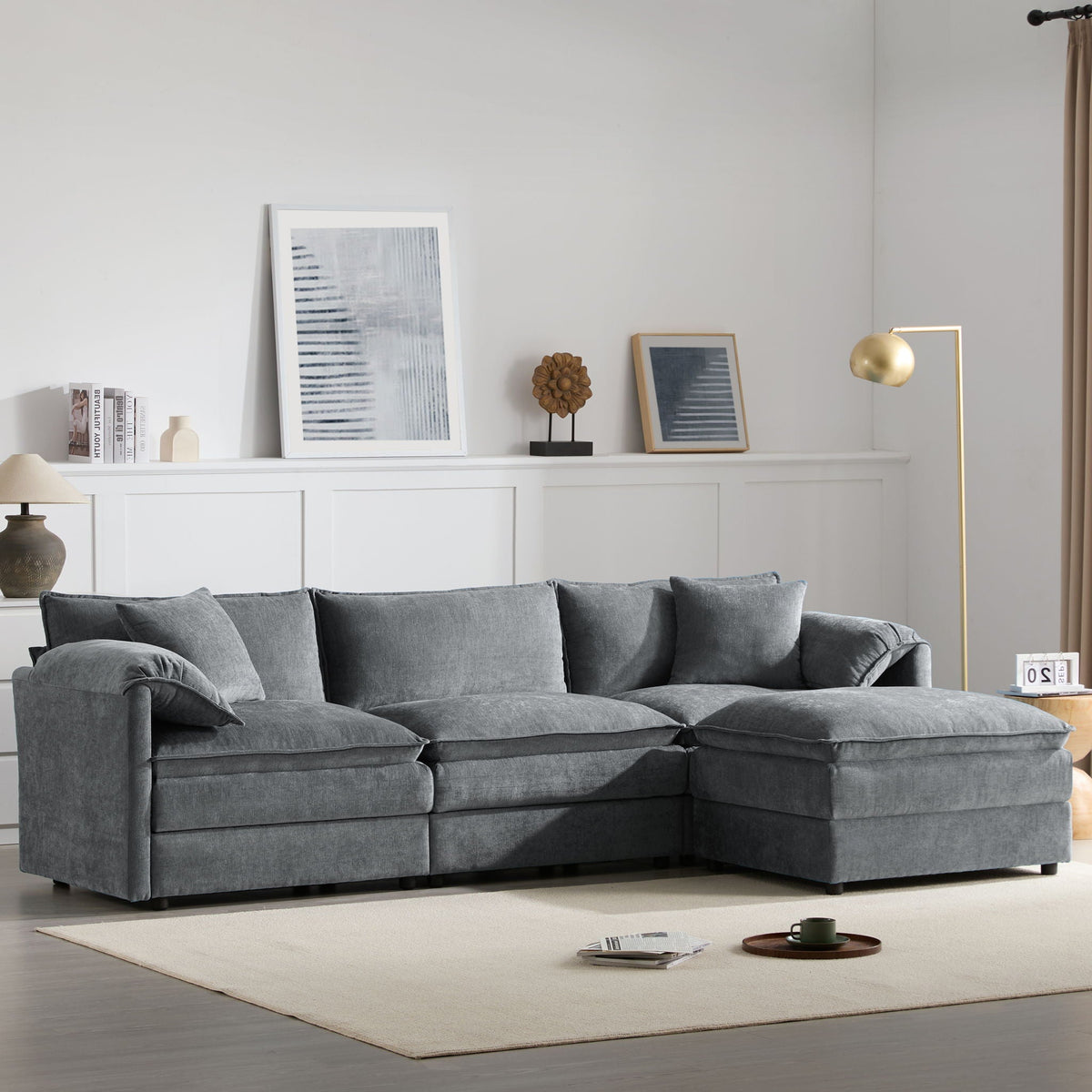 Modular Sectional with Deep & Wide Seat, Cloud Couch Set with Double Cushions Sofa with