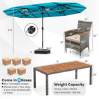 10-Piece Patio Wicker Dining Set with 15-Foot Double-Sided Patio Umbrella