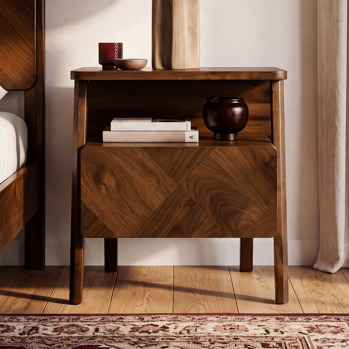 Rum Handcrafted Solid Wood Nightstand