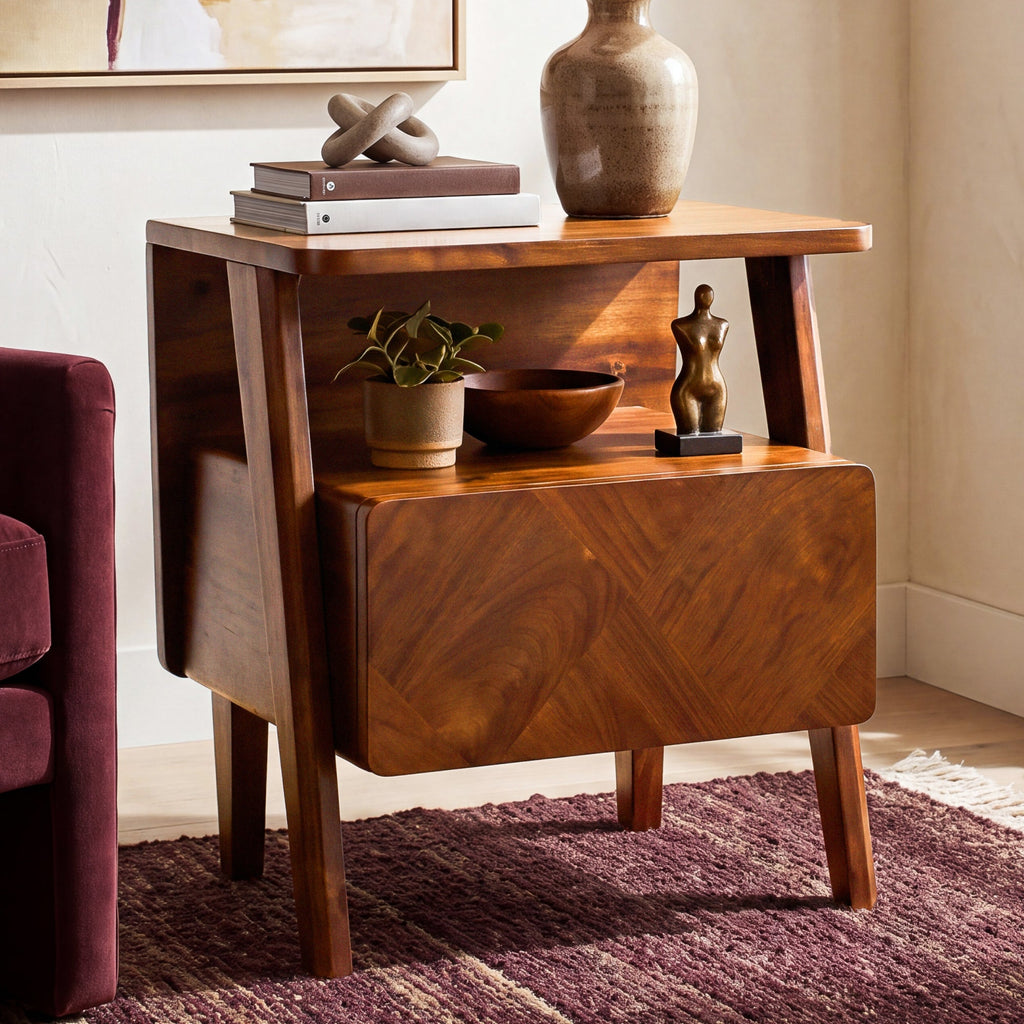 Rum Handcrafted Solid Wood Nightstand