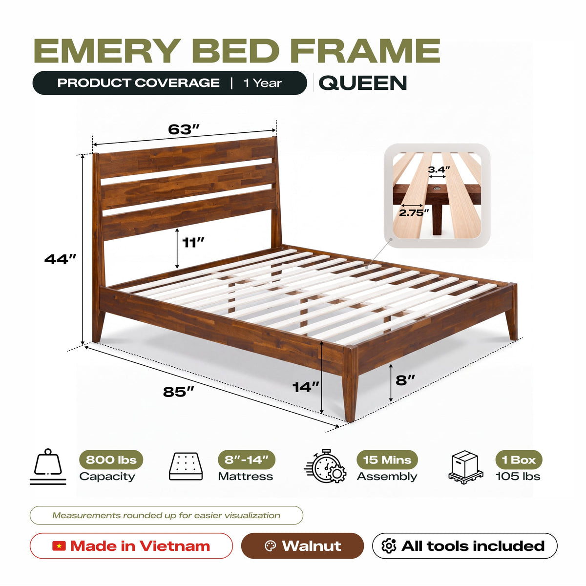 Emery Solid Wood Bed Frame