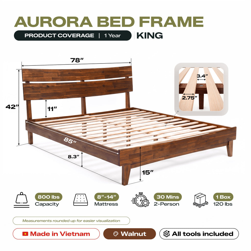 Aurora Solid Wood Bed Frame