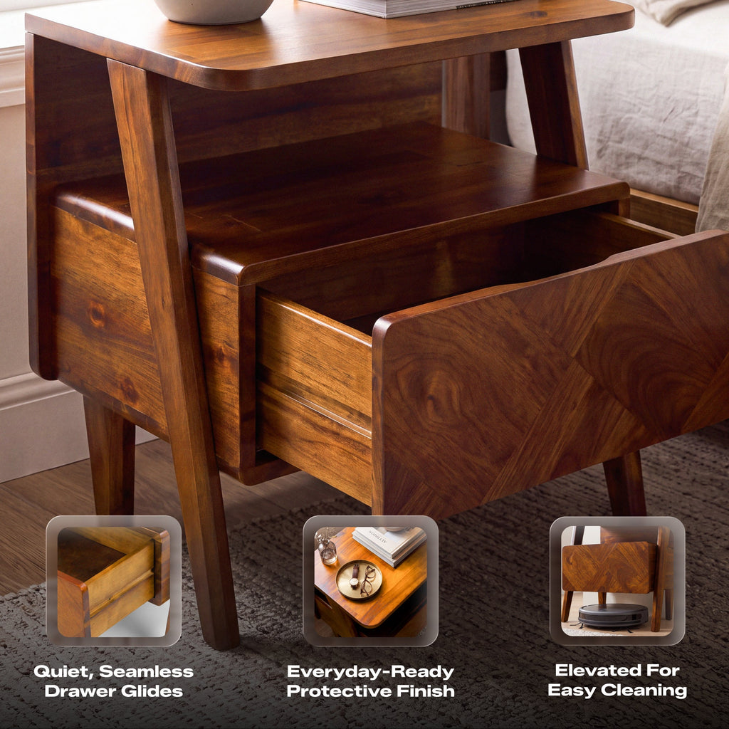 Rum Handcrafted Solid Wood Nightstand