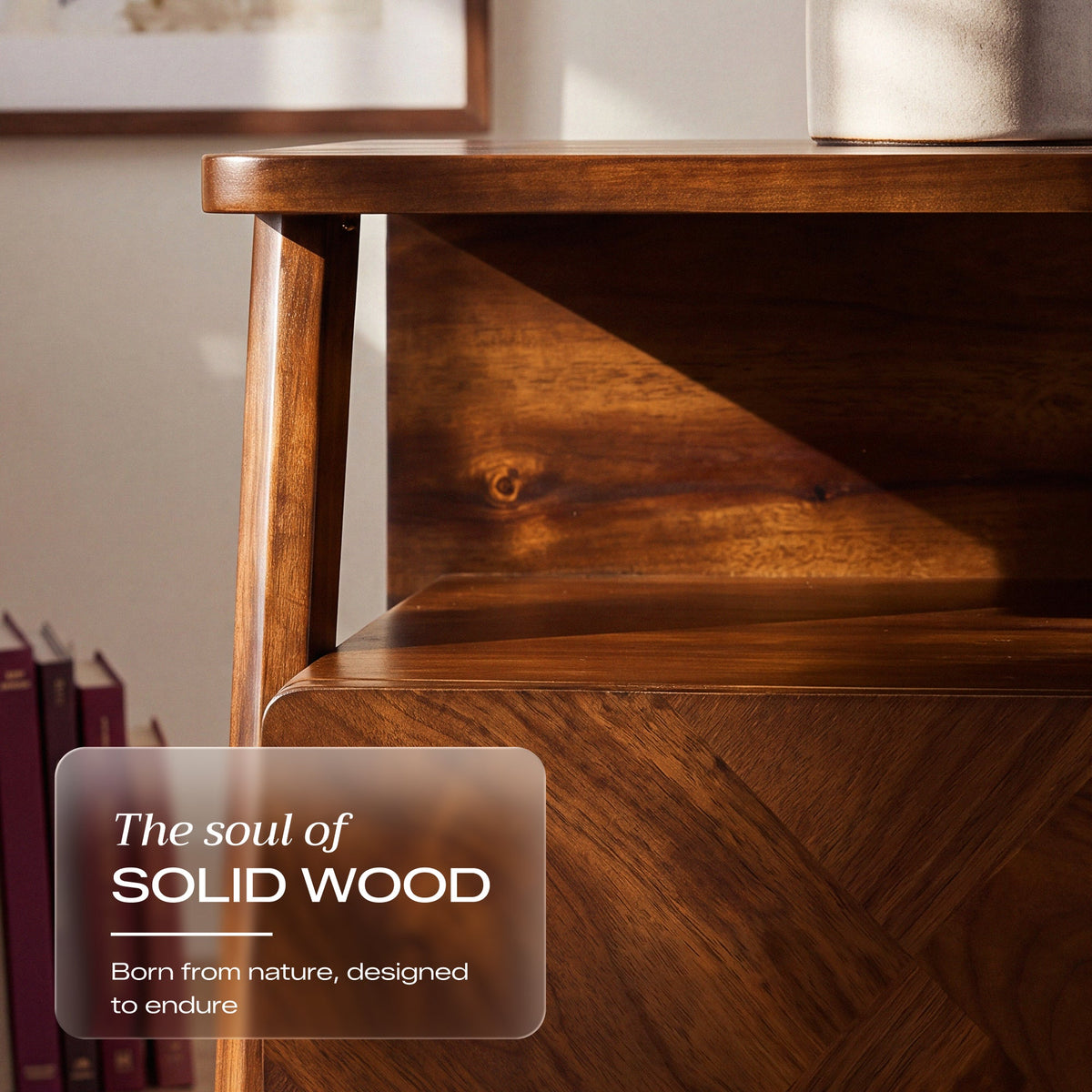 Rum Handcrafted Solid Wood Nightstand