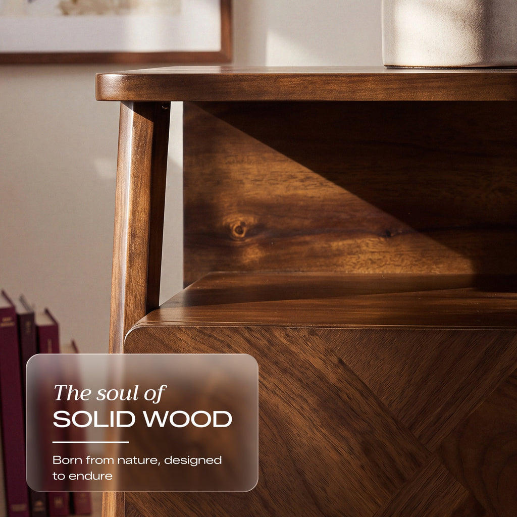 Rum Handcrafted Solid Wood Nightstand