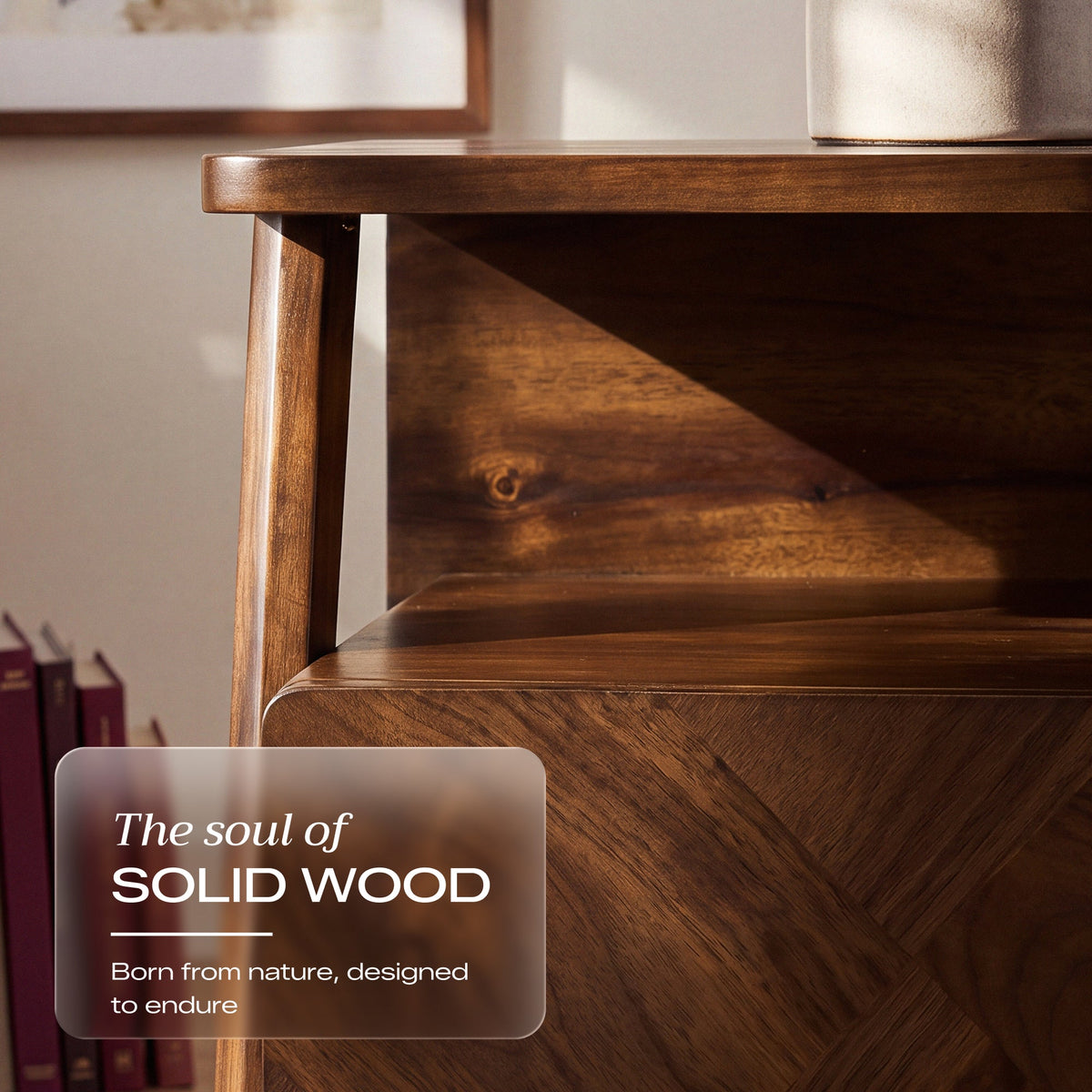 Rum Handcrafted Solid Wood Nightstand