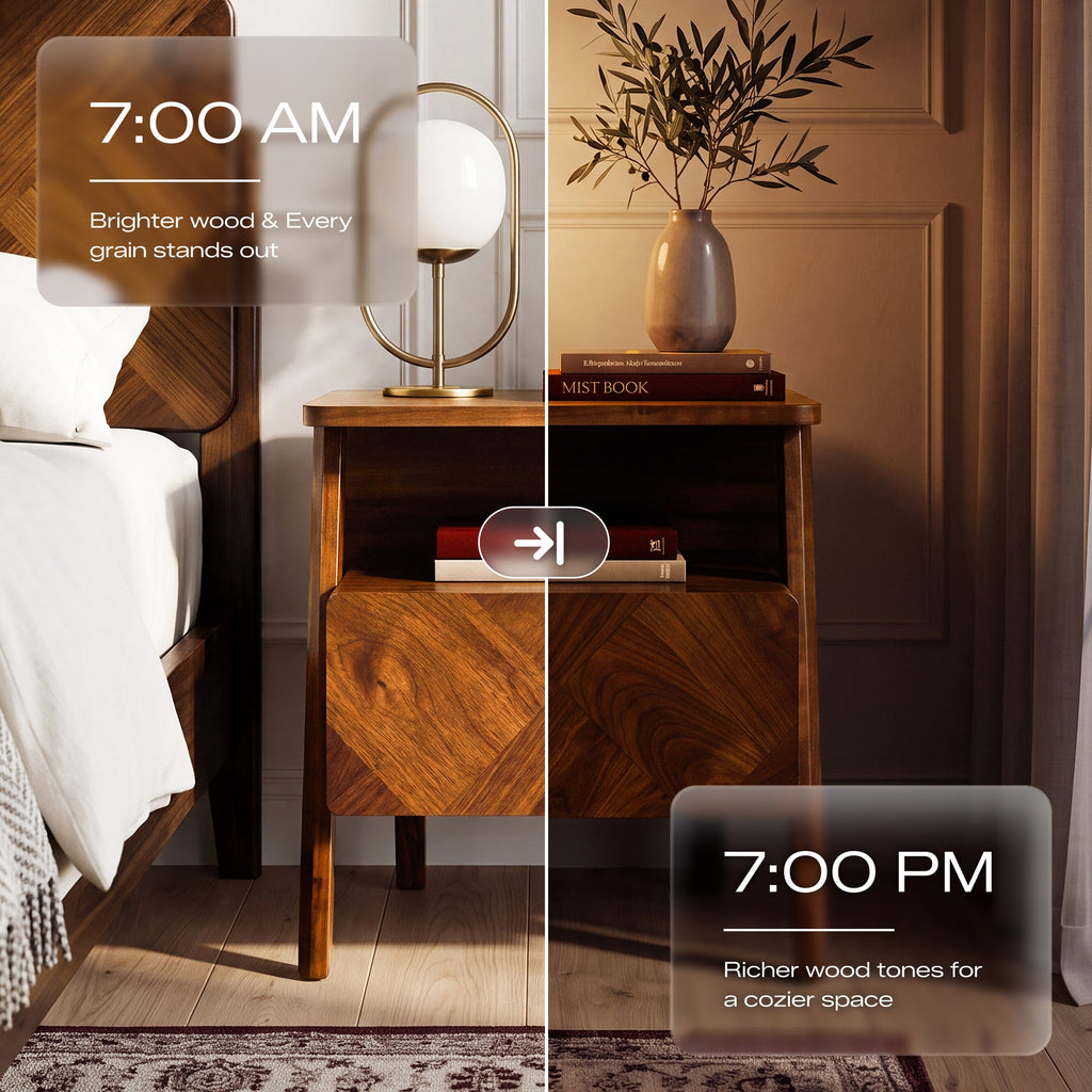 Rum Handcrafted Solid Wood Nightstand