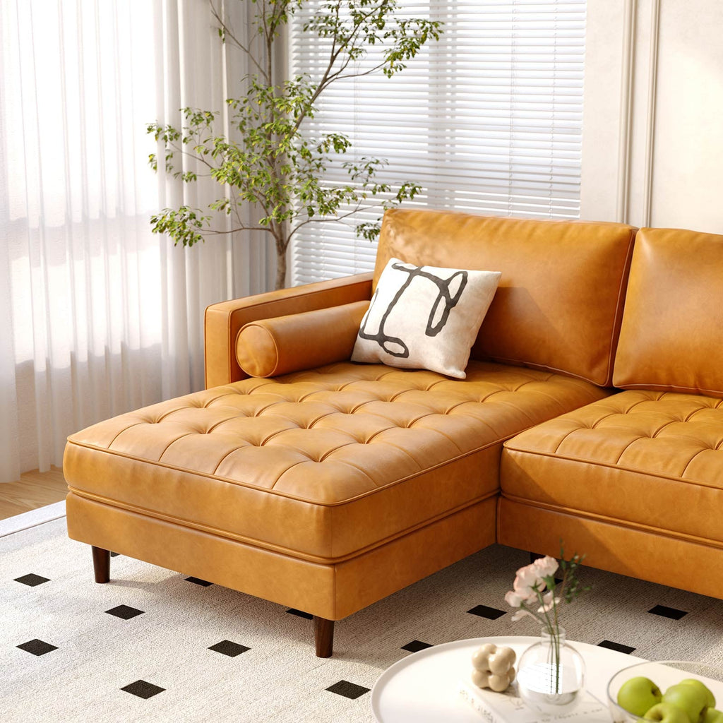 3-Seat L-Shaped Sectional Sofa Couch for Living Room – Brown