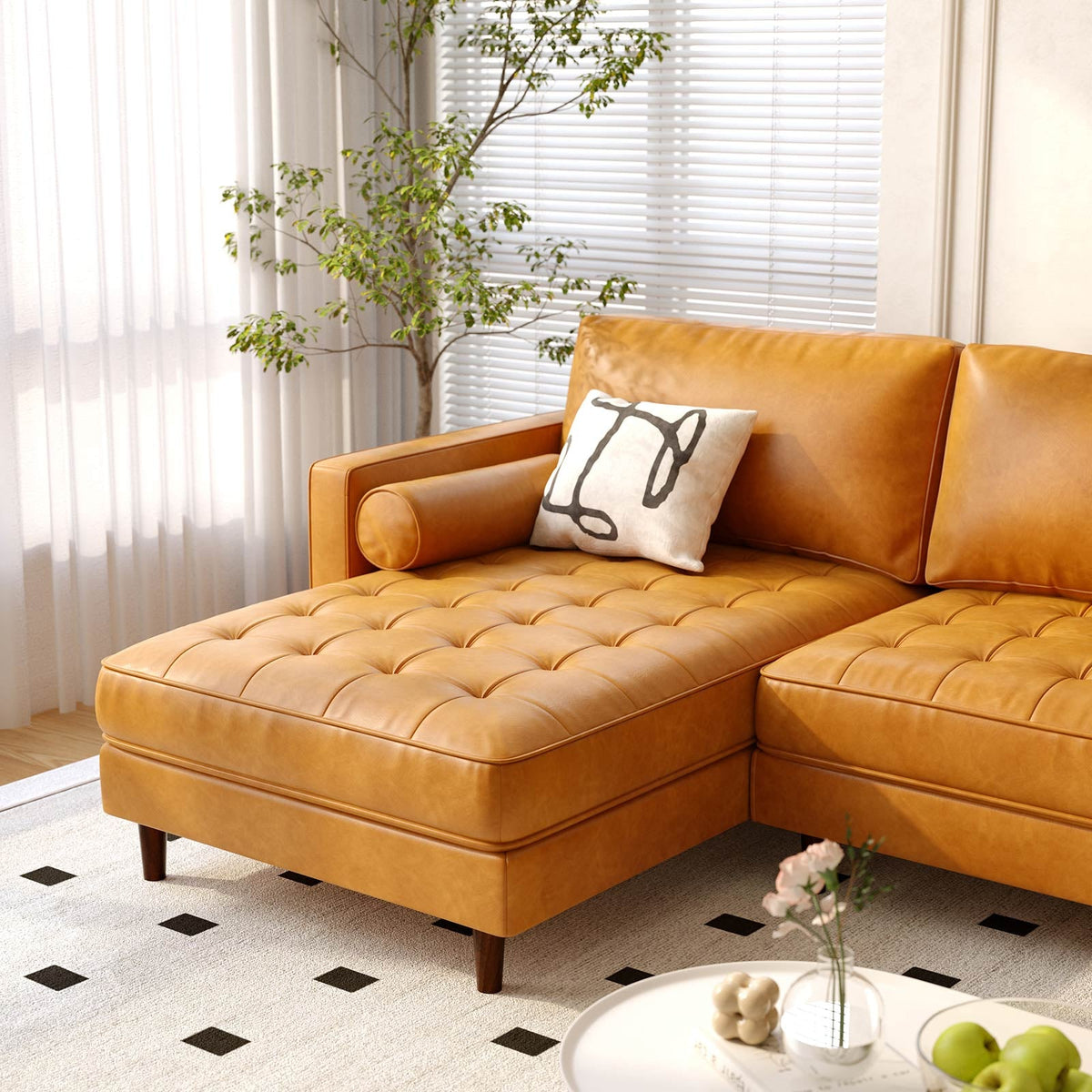 3-Seat L-Shaped Sectional Sofa Couch for Living Room – Brown
