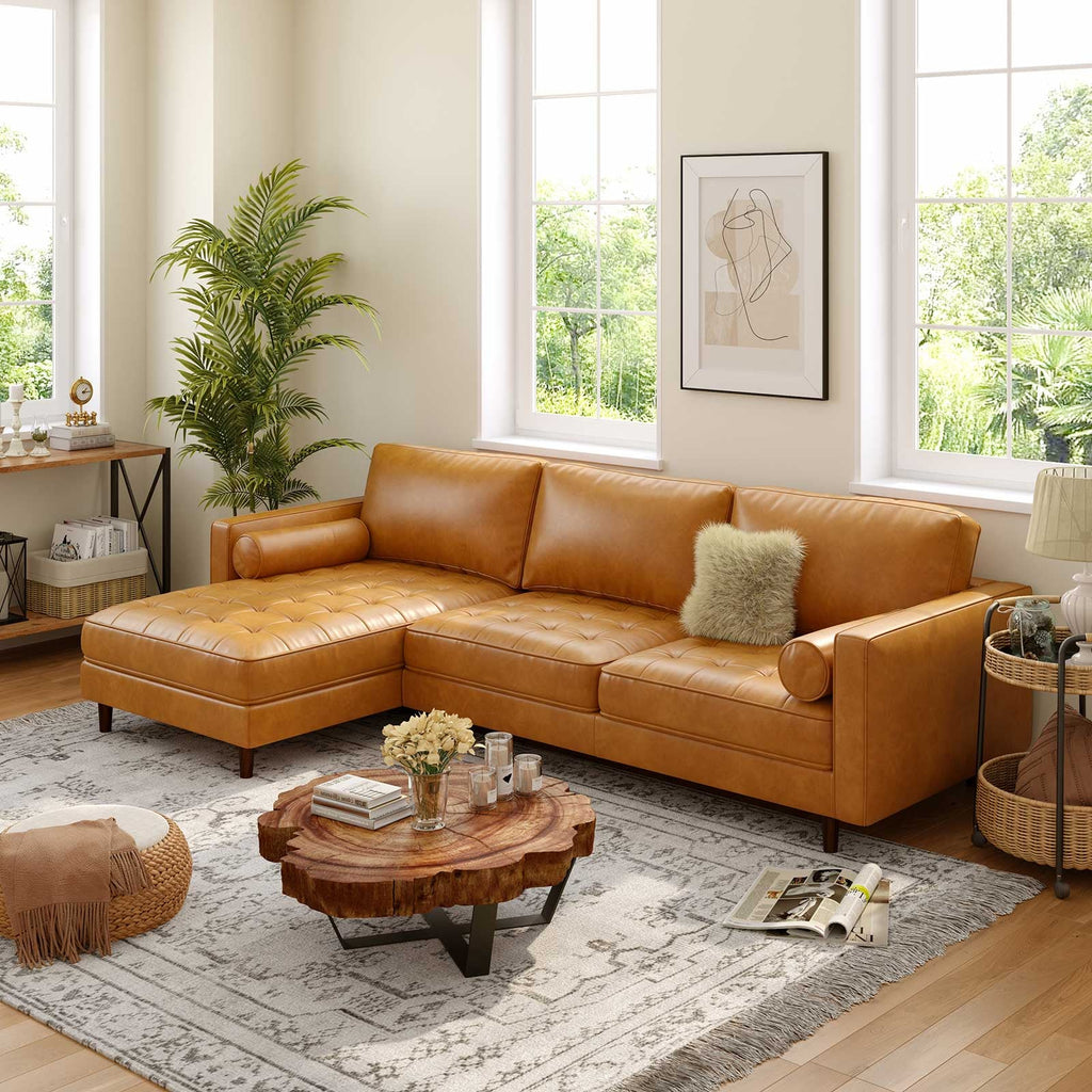 3-Seat L-Shaped Sectional Sofa Couch for Living Room – Brown