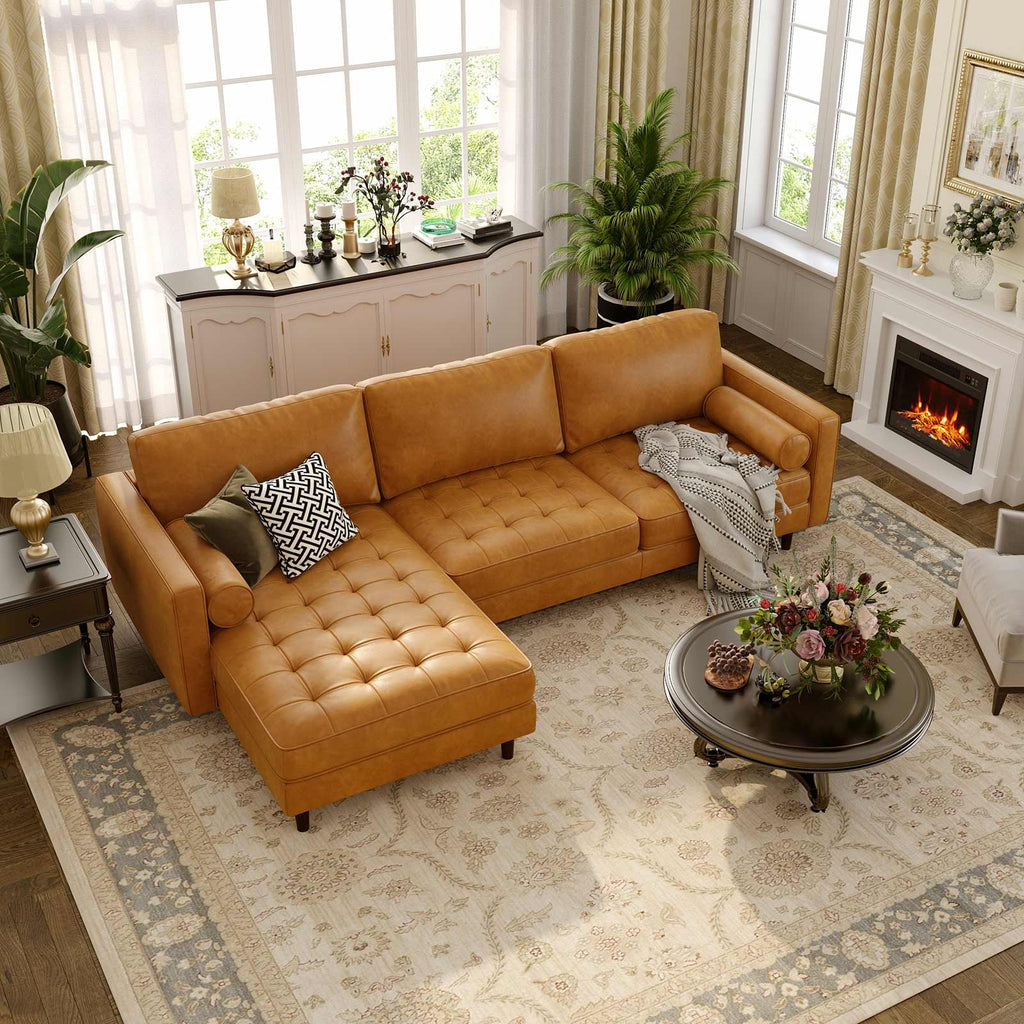 3-Seat L-Shaped Sectional Sofa Couch for Living Room – Brown