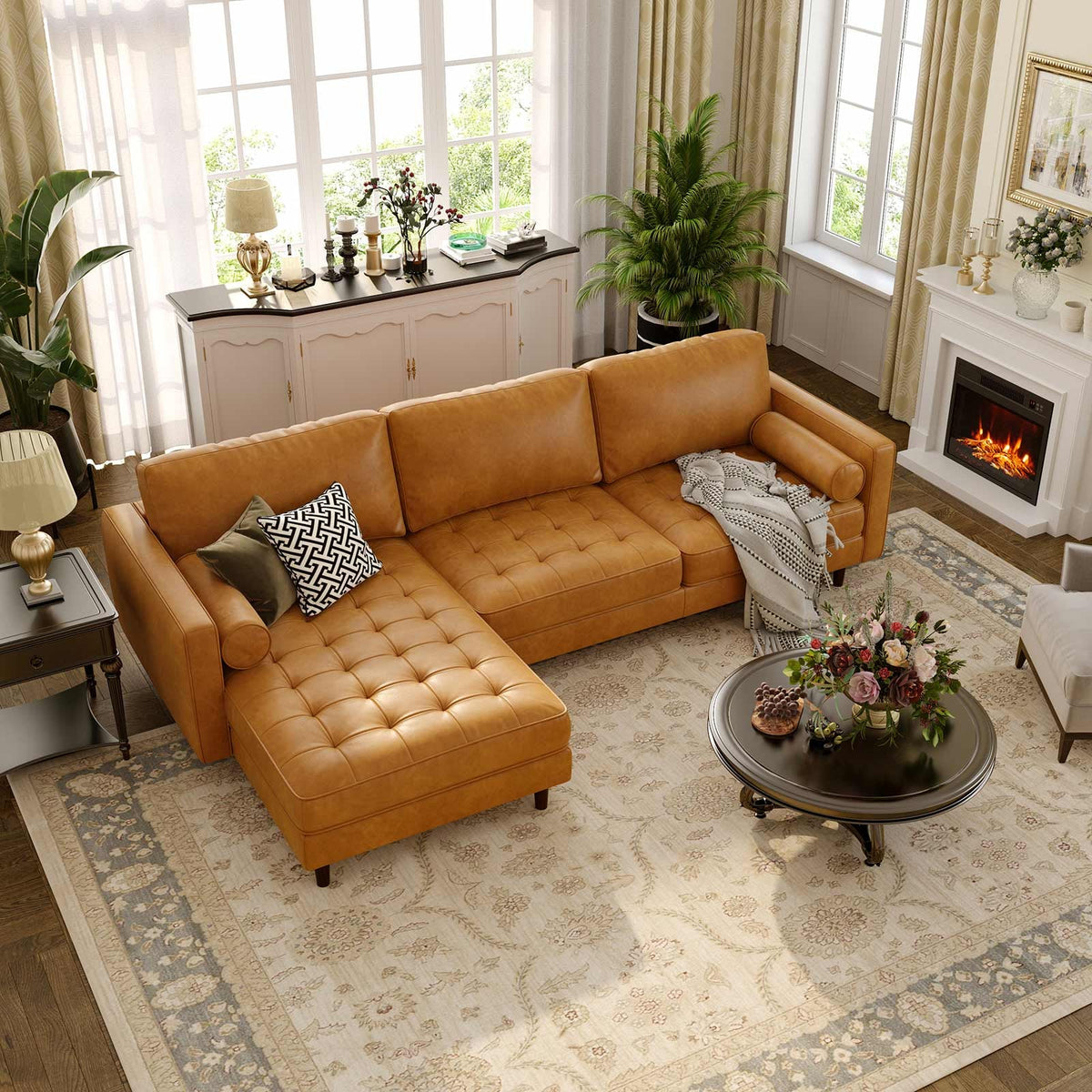 3-Seat L-Shaped Sectional Sofa Couch for Living Room – Brown