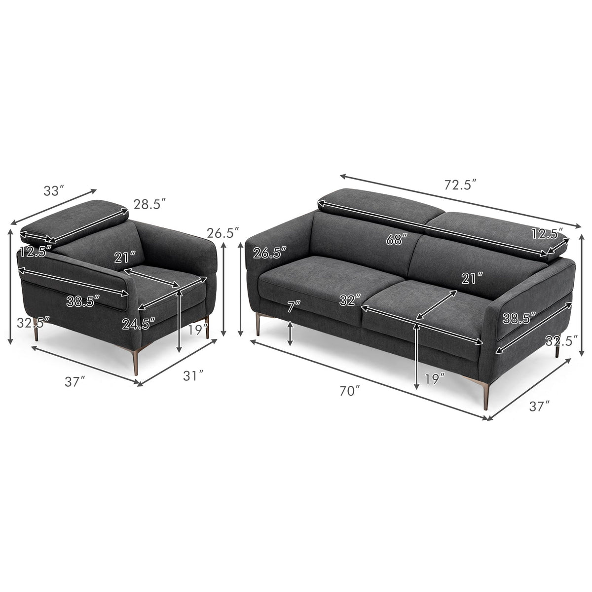 Modern Sofa Set with Adjustable Headrest