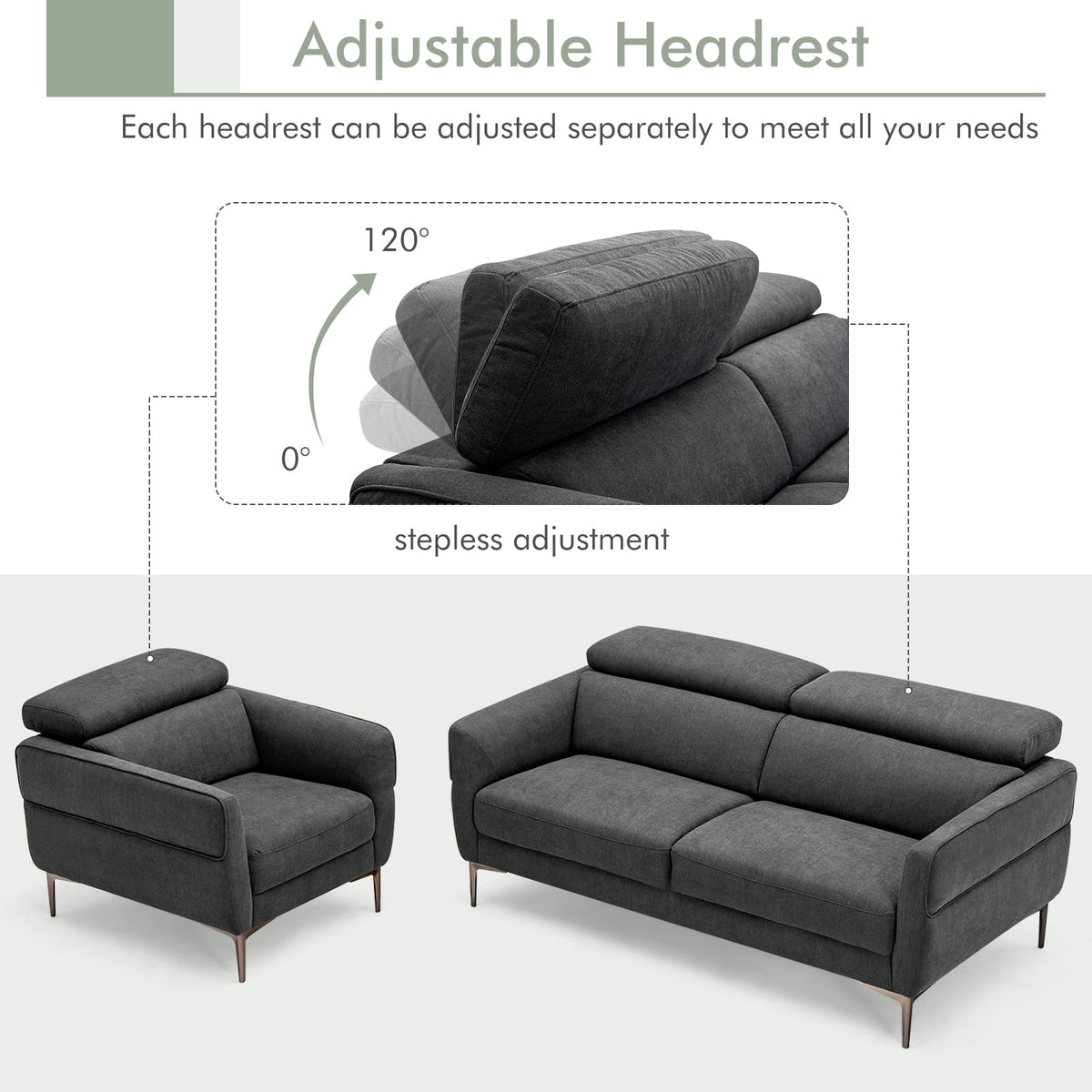 Modern Sofa Set with Adjustable Headrest