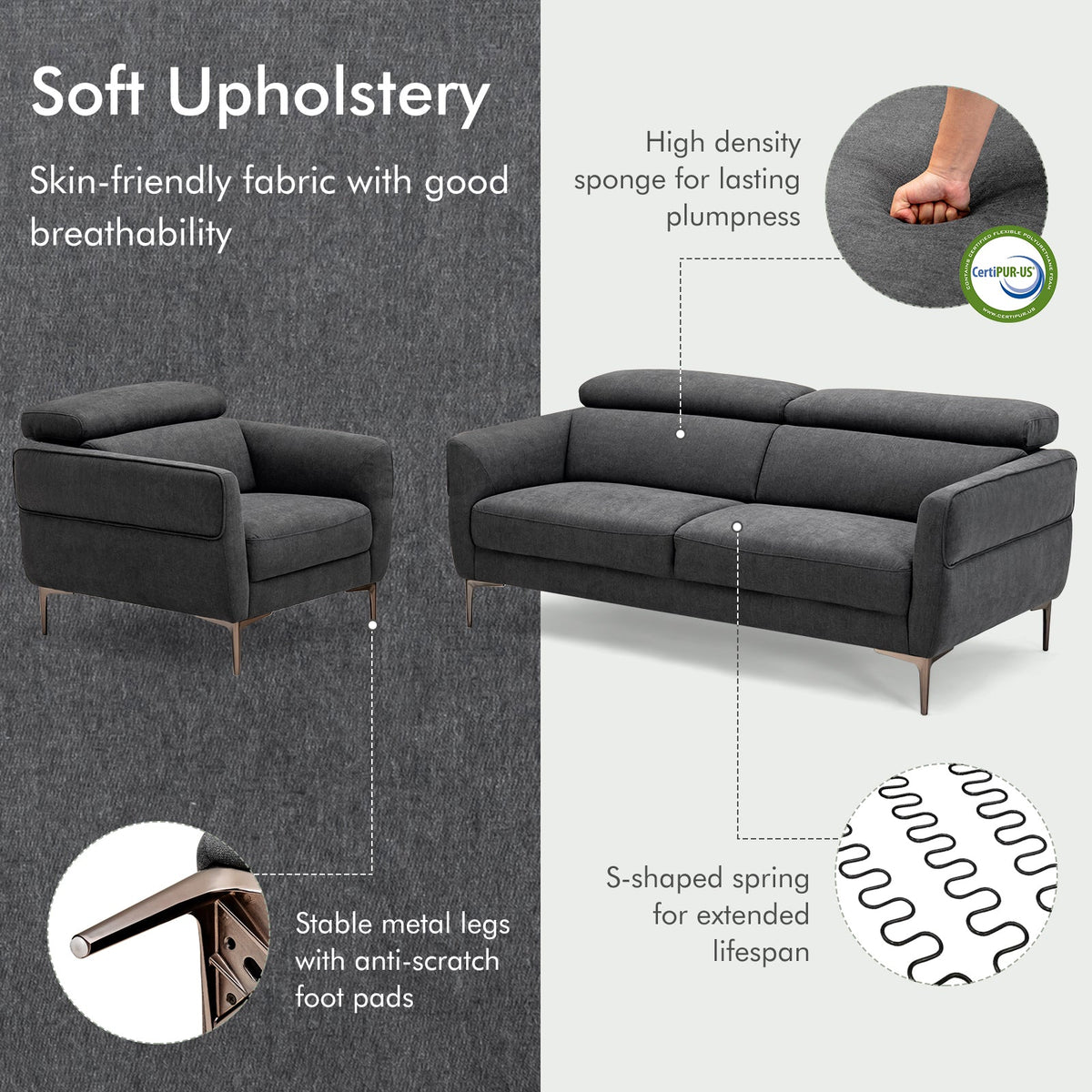 Modern Sofa Set with Adjustable Headrest