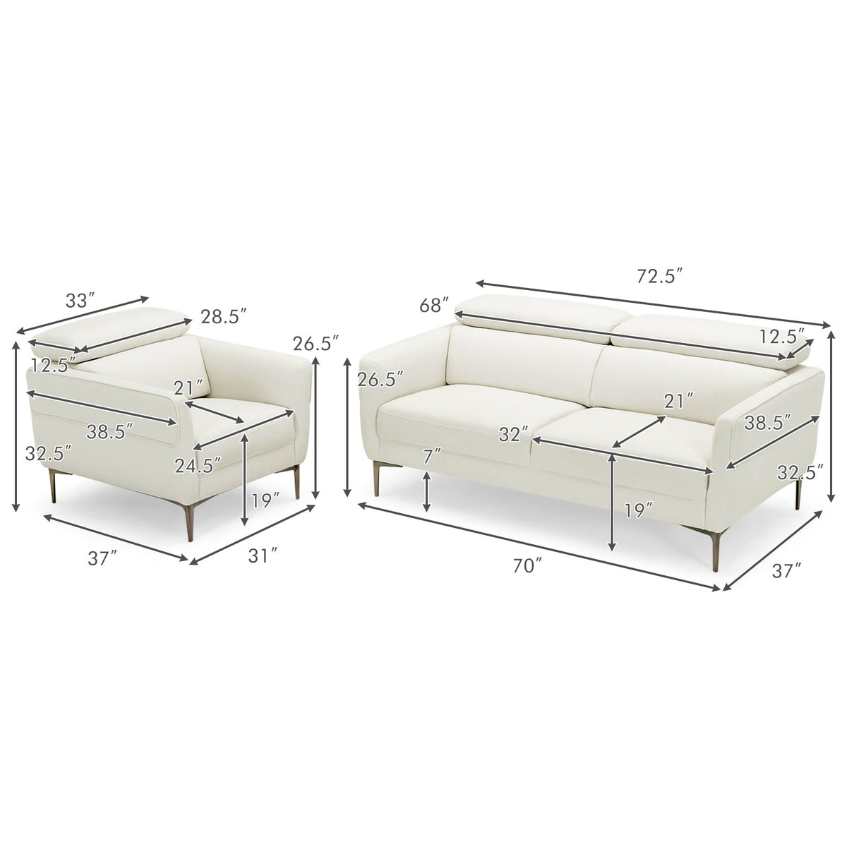 Modern Sofa Set with Adjustable Headrest