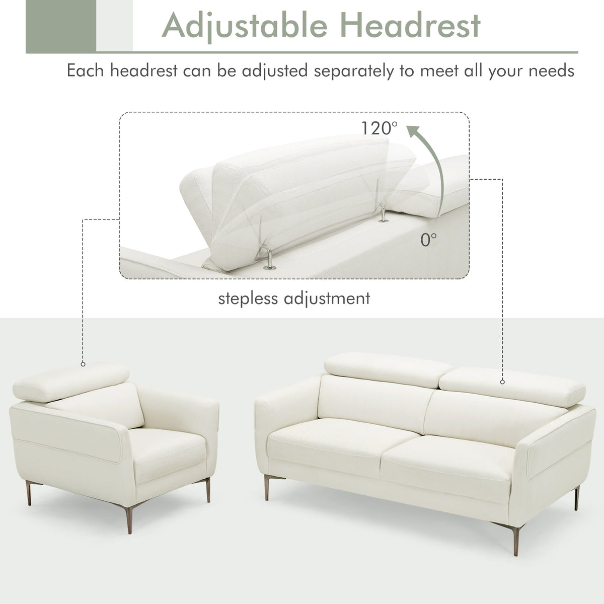 Modern Sofa Set with Adjustable Headrest