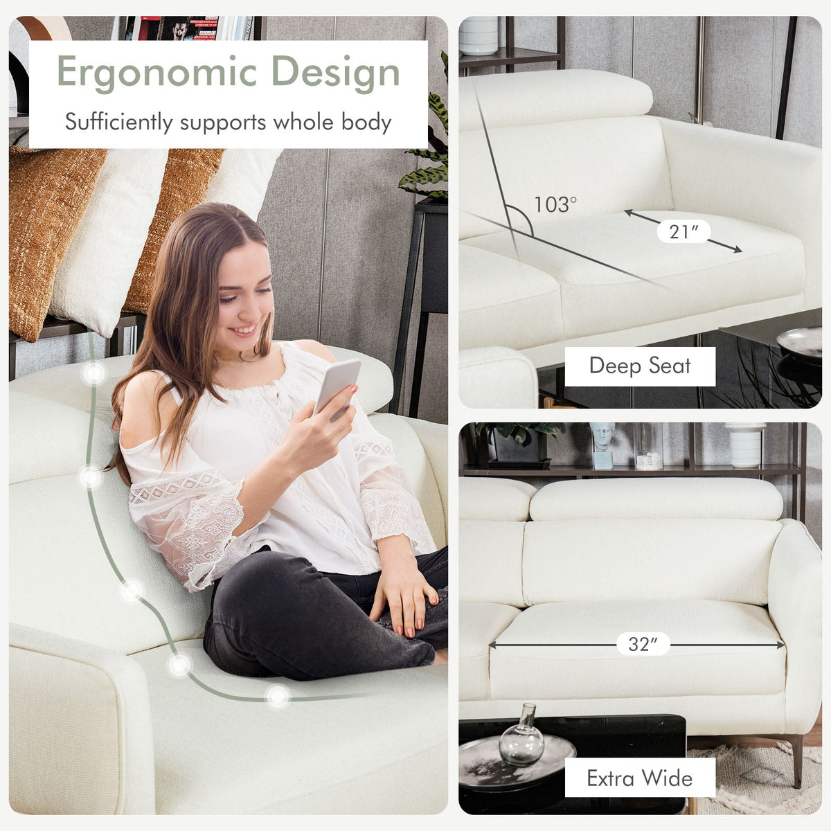 Modern Sofa Set with Adjustable Headrest