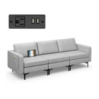 Convertible Leather Sofa Couch with Magazine Pockets 3-Seat with 2 USB Port