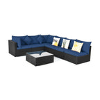 7-Piece Sectional Wicker Furniture Sofa Set with Tempered Glass Top – Red