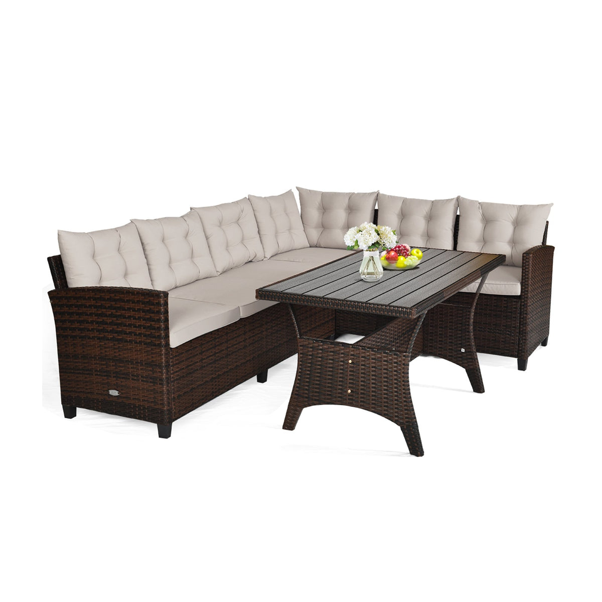 3-Piece Hand-Woven Rattan Outdoor Sofa Set with Dining Table