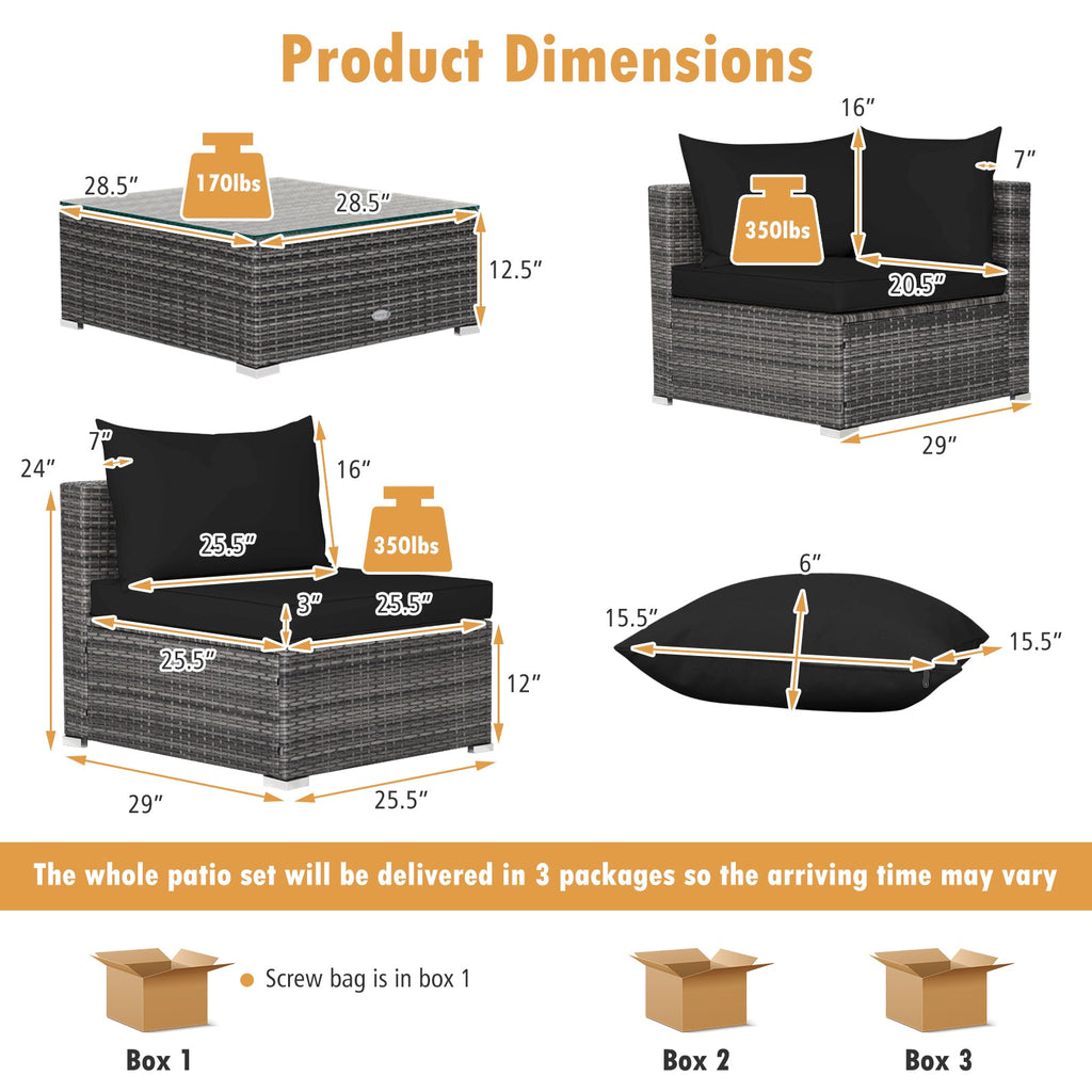 7-Piece Patio Rattan Furniture Set Sectional Sofa Garden Cushion
