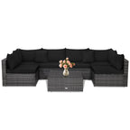 7-Piece Patio Rattan Furniture Set Sectional Sofa Garden Cushion