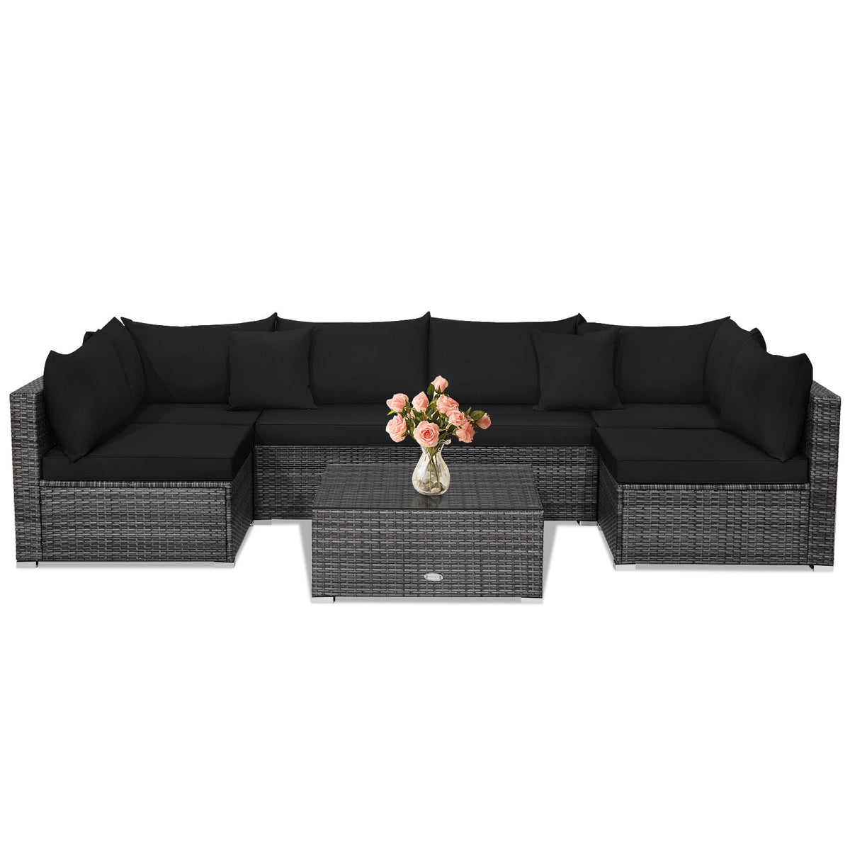 7-Piece Patio Rattan Furniture Set Sectional Sofa Garden Cushion