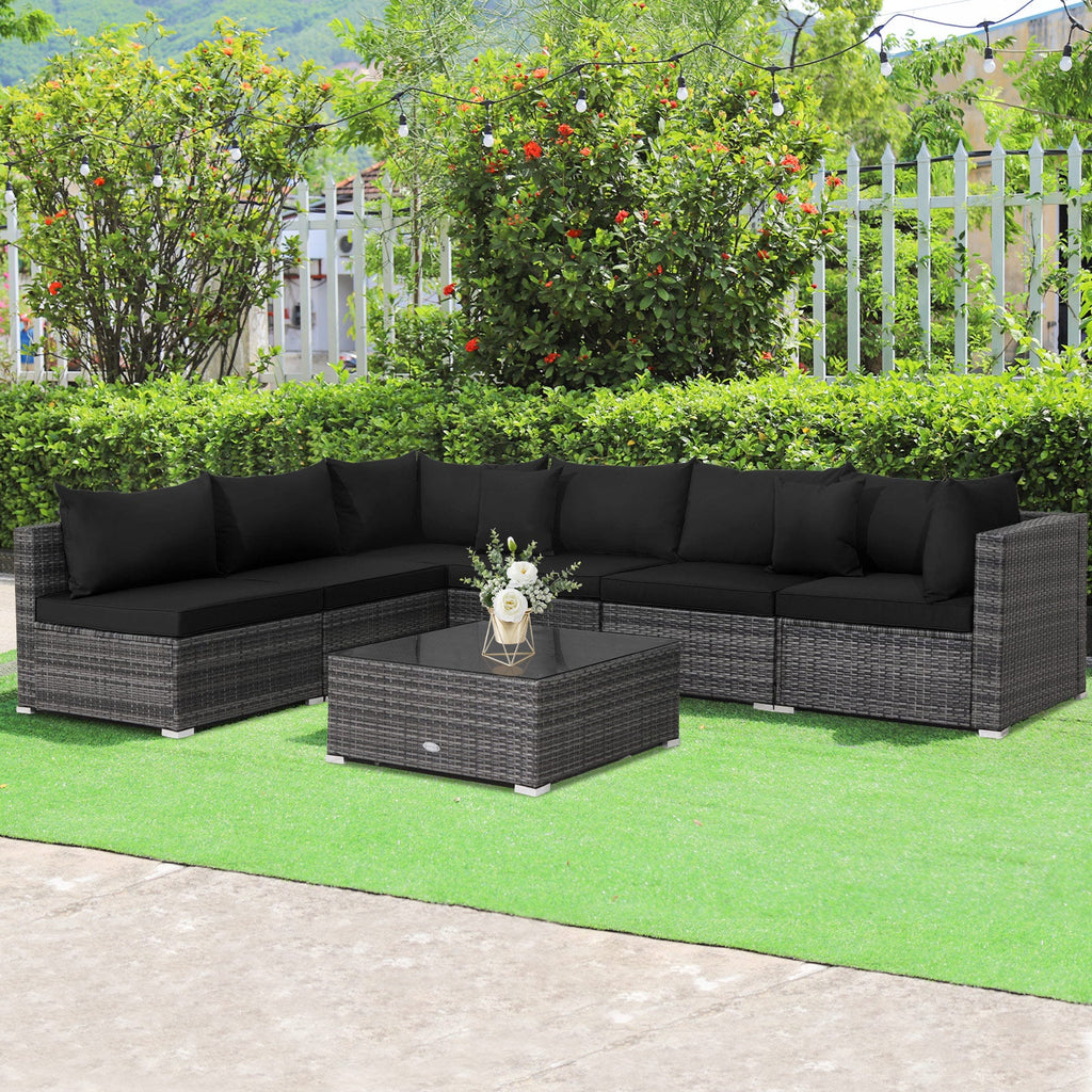 7-Piece Patio Rattan Furniture Set Sectional Sofa Garden Cushion