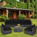 7-Piece Patio Rattan Furniture Set Sectional Sofa Garden Cushion