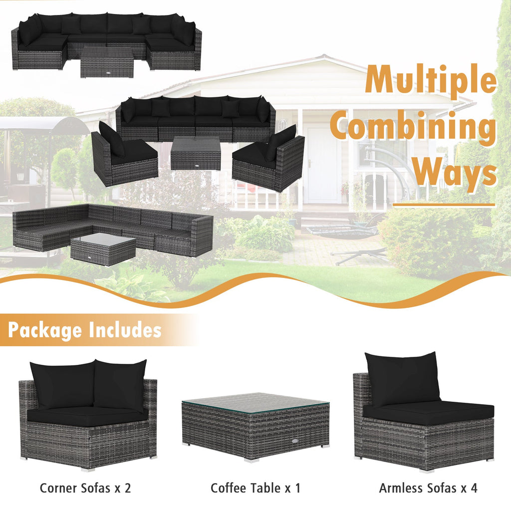 7-Piece Patio Rattan Furniture Set Sectional Sofa Garden Cushion