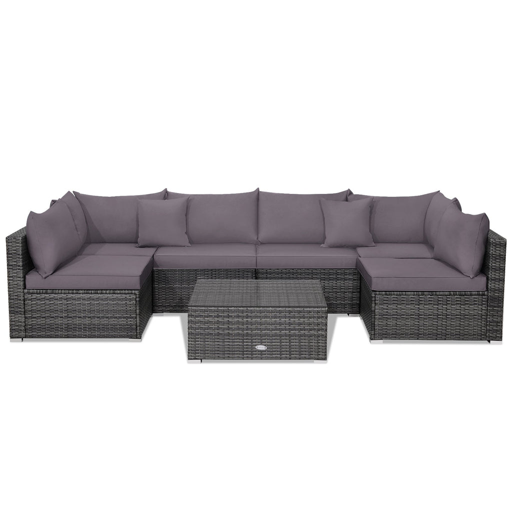 7-Piece Patio Rattan Furniture Set Sectional Sofa Garden Cushion