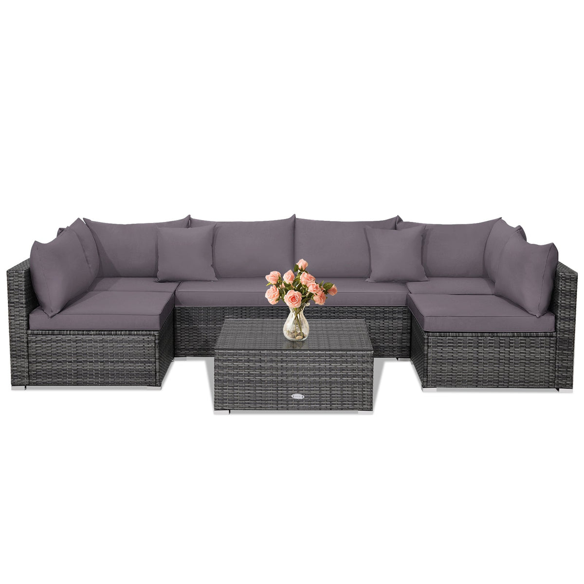 7-Piece Patio Rattan Furniture Set Sectional Sofa Garden Cushion