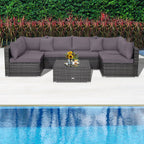 7-Piece Patio Rattan Furniture Set Sectional Sofa Garden Cushion