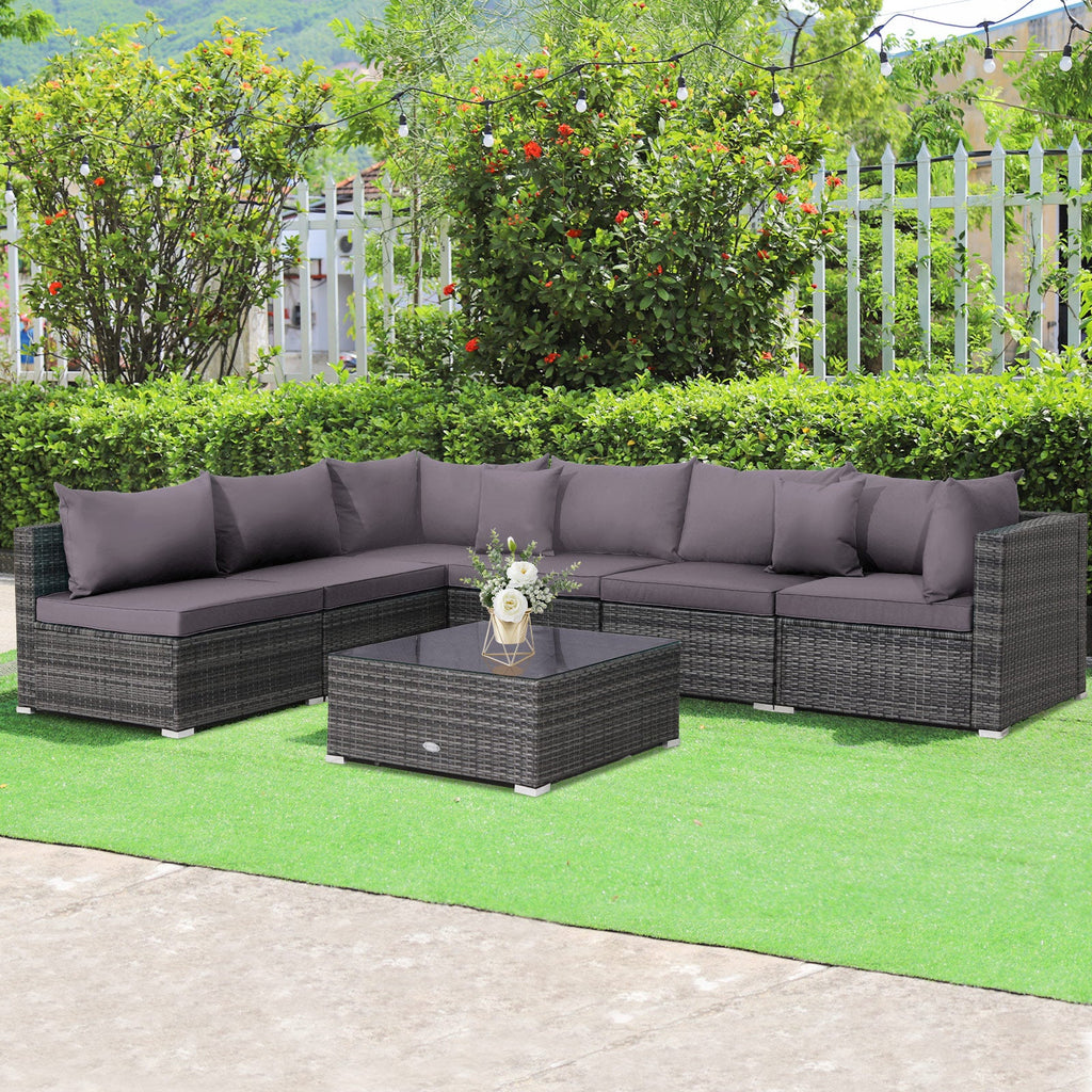 7-Piece Patio Rattan Furniture Set Sectional Sofa Garden Cushion