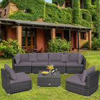 7-Piece Patio Rattan Furniture Set Sectional Sofa Garden Cushion