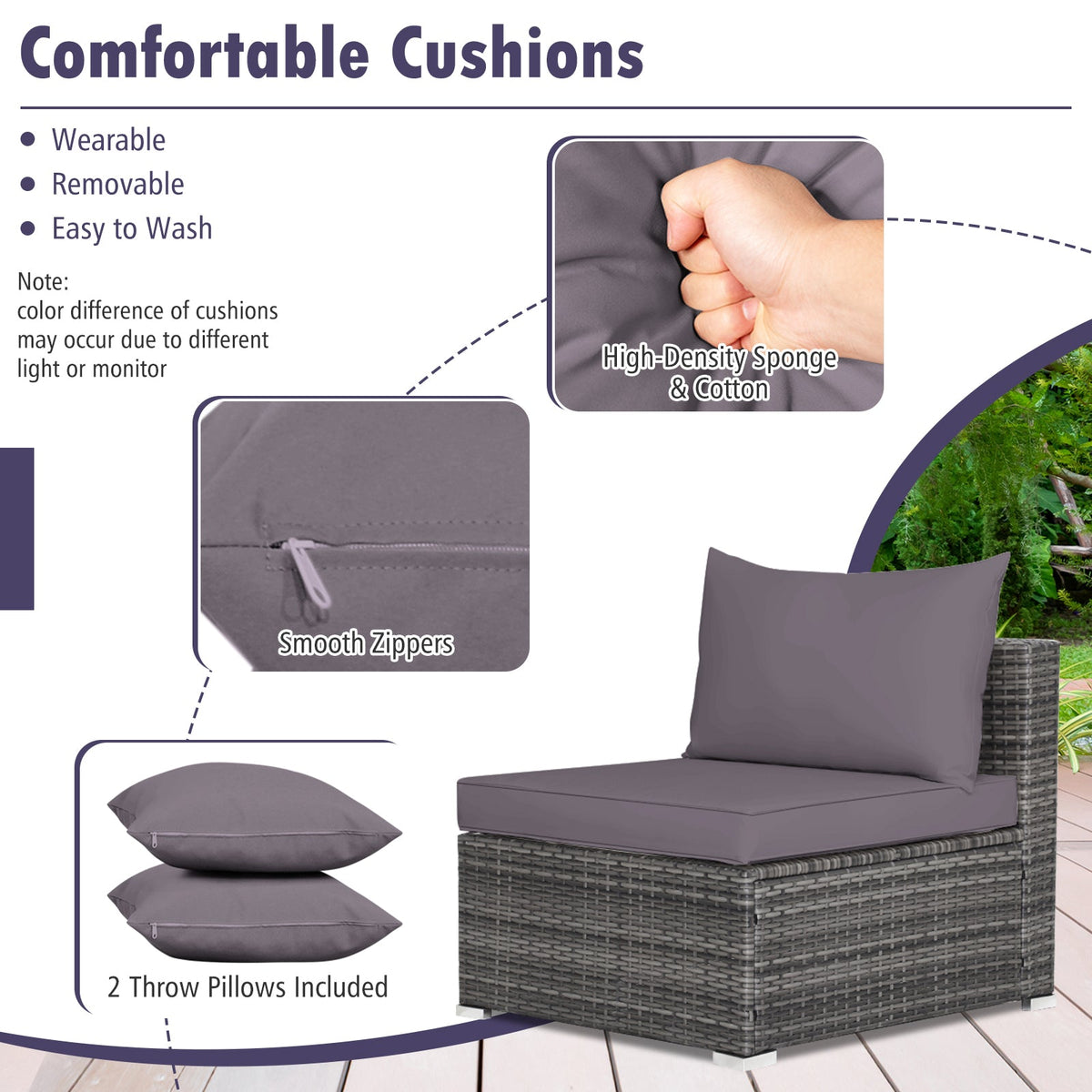 7-Piece Patio Rattan Furniture Set Sectional Sofa Garden Cushion