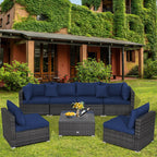 7-Piece Patio Rattan Furniture Set Sectional Sofa Garden Cushion