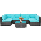 7-Piece Patio Rattan Furniture Set Sectional Sofa Garden Cushion