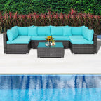 7-Piece Patio Rattan Furniture Set Sectional Sofa Garden Cushion