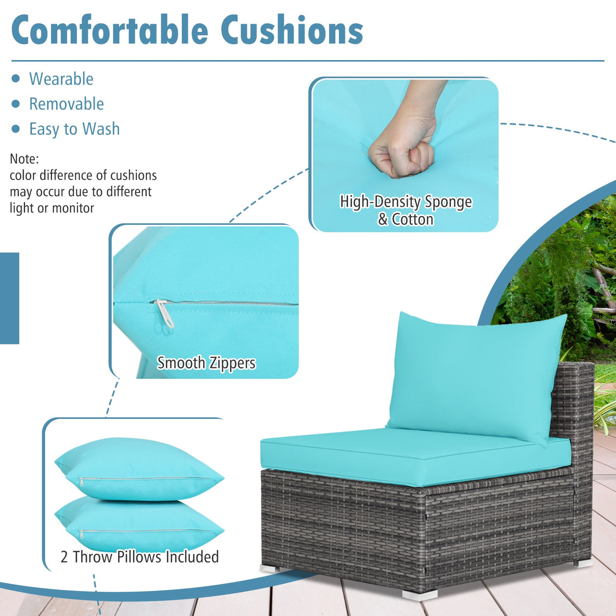 7-Piece Patio Rattan Furniture Set Sectional Sofa Garden Cushion