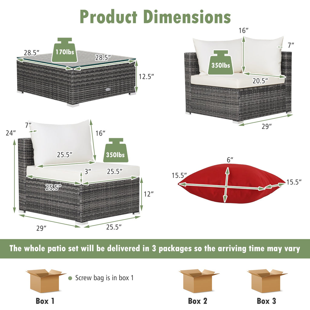 7-Piece Patio Rattan Furniture Set Sectional Sofa Garden Cushion
