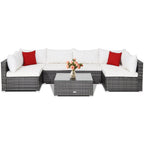 7-Piece Patio Rattan Furniture Set Sectional Sofa Garden Cushion